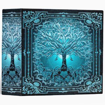 Blue Teal Tree Of Life Ancient Rustic Inner Light 3 Ring Binder by thetreeoflife at Zazzle
