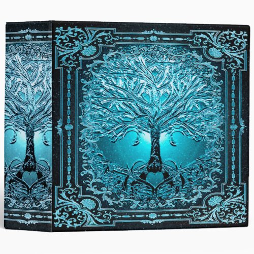Blue Teal Tree of Life Ancient Rustic Inner Light 3 Ring Binder