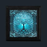 Blue Teal Tree of Life Ancient Rustic Inner Light Gift Box<br><div class="desc">A beautiful ornate design with a blue tree of life with an ornate frame and a heart at the roots.  There is a night sky background.</div>