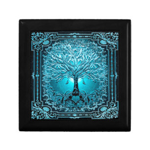 Blue Teal Tree of Life Ancient Rustic Inner Light Gift Box