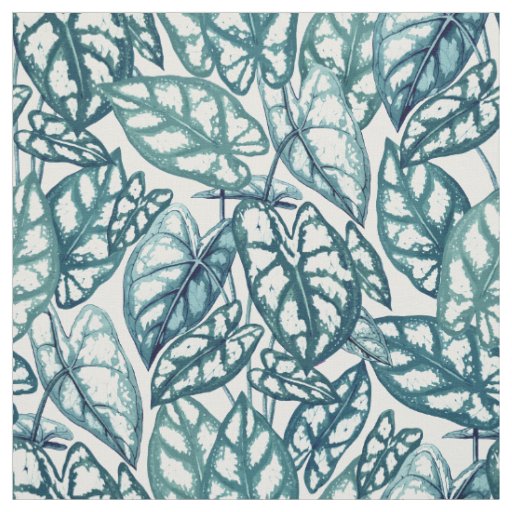 Blue Teal Tropical Leaves Fabric
