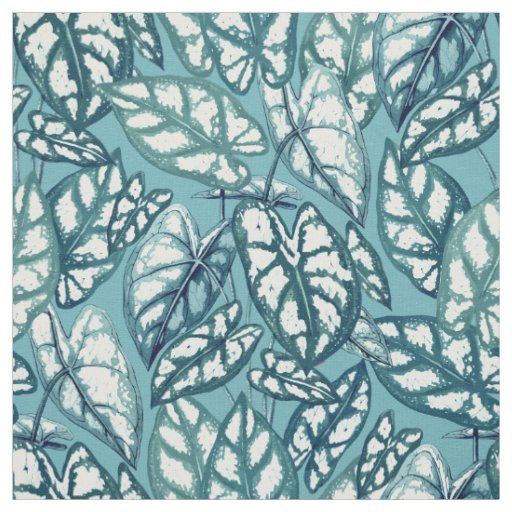 Blue Teal Tropical Leaves Fabric