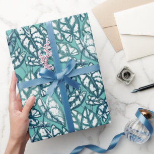 Blue Teal Tropical Leaves Wrapping Paper