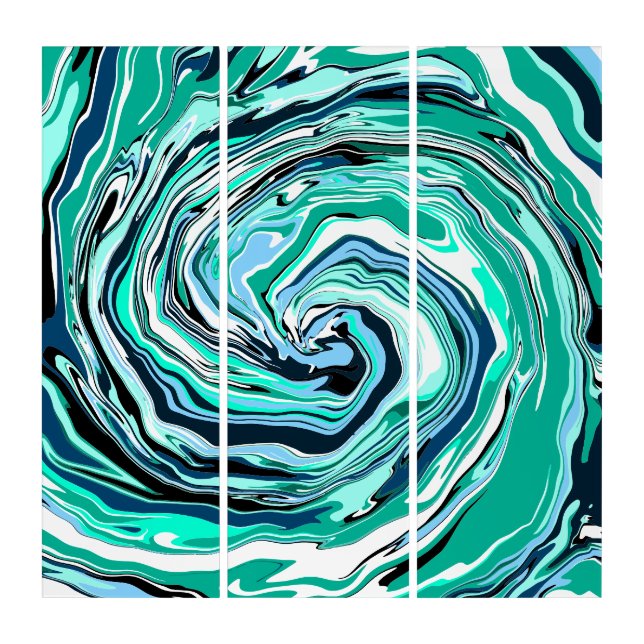 Blue, Teal, Turquoise and White Swirls Marble Art  (Front)