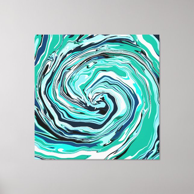 Blue, Teal, Turquoise and White Swirls Marble Art  Canvas Print (Front)