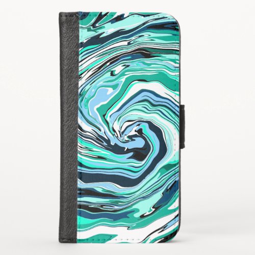 Blue Teal Turquoise and White Swirls Marble Art iPhone X Wallet Case