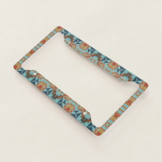 Blue Teal Turquoise Orange Brown Tribal Pattern License Plate Frame