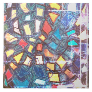 Blue teal vintage distressed colorful yellow red  ceramic tile