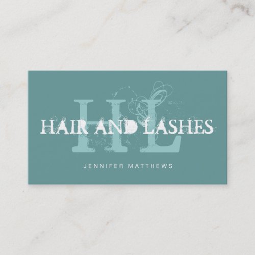 Blue Teal Vintage Elegant Monograms Hair Lashes Business Card