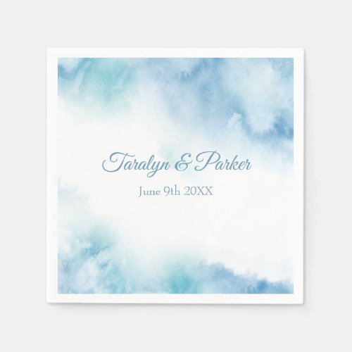 Blue Teal Watercolor Abstract Frame Napkins