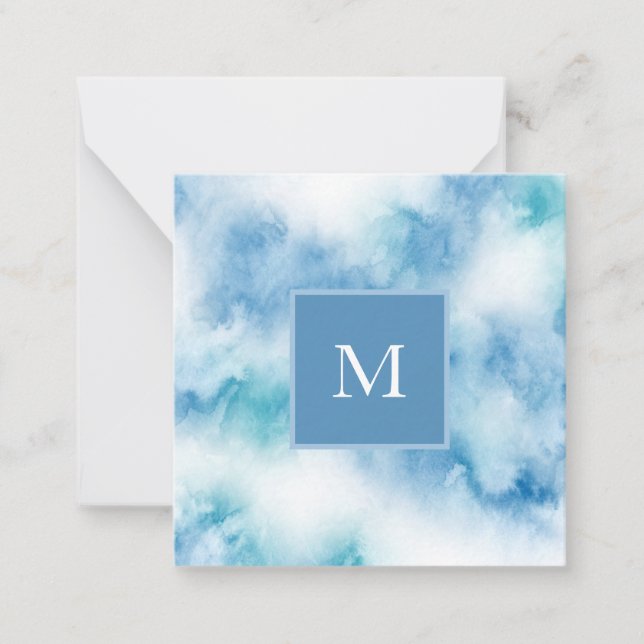 Blue Teal Watercolor Abstract Note Card (Front)