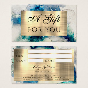 Blue Teal Watercolor and Gold Foil Gift Card