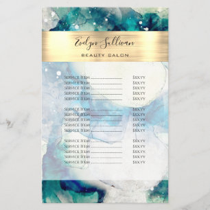 Blue Teal Watercolor and Gold Foil Price List Flyer