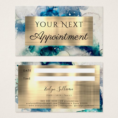 Blue Teal Watercolor Appointment Card