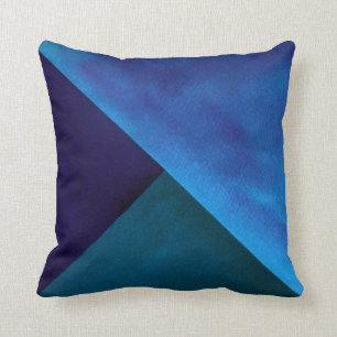 Blue Teal Watercolor Block Painting Throw Pillow