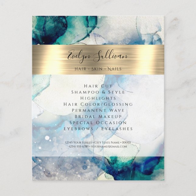 Blue Teal Watercolor Gold Foil Flyer (Front)