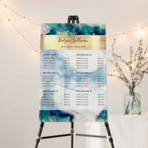 Blue Teal Watercolor Gold Foil Price List Foam Board