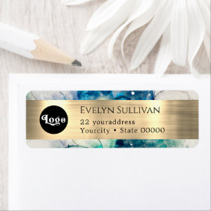 Blue teal watercolor logo return address label