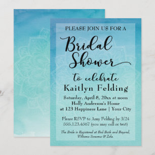 Blue/Teal Watercolor Mandala Bridal Shower Invite