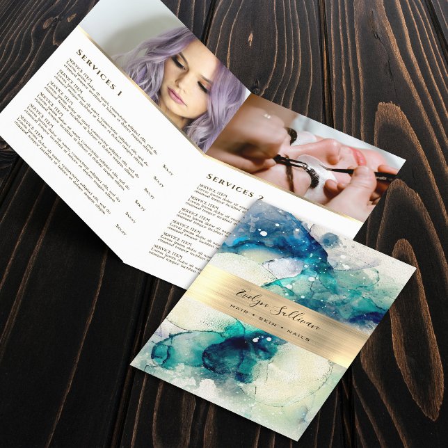 Blue teal watercolor service menu brochure (Creator Uploaded)
