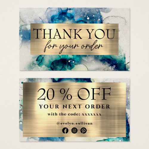 Blue teal watercolor thank you discount card