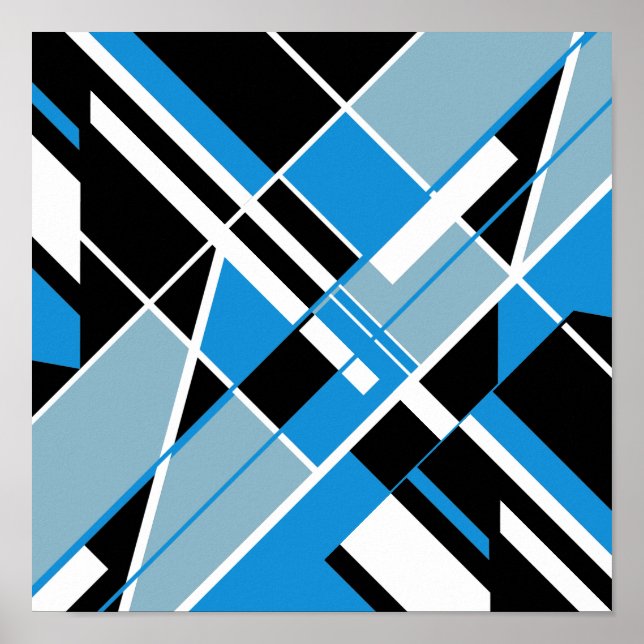 Blue Teal White Black Diagonal Crisscross Design Poster (Front)