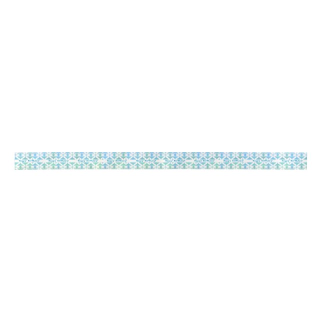 Blue, Teal & White Geometrics Satin Ribbon (Front)