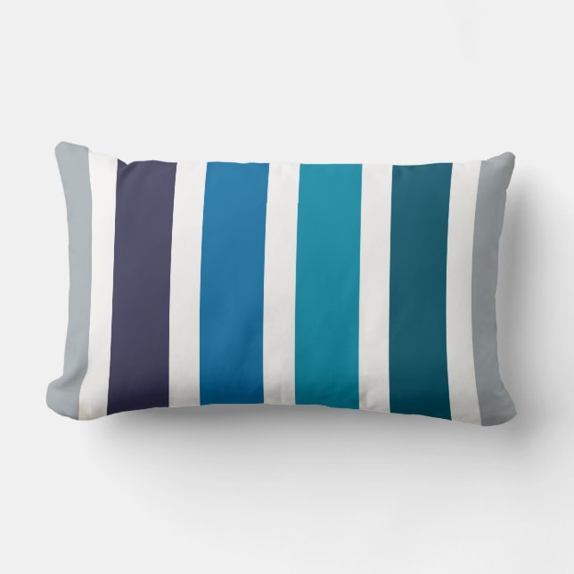 Blue Teal White Stripes Lumbar Pillow (Front)