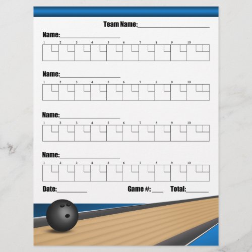 Blue Team Bowling Score Sheets Flyer