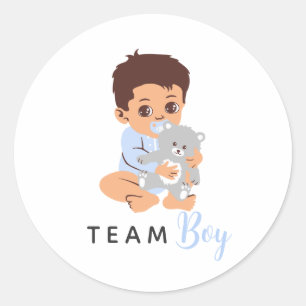 Blue Team Boy Sticker with Baby and Bear
