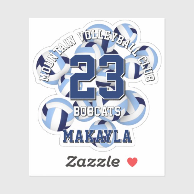 blue team colors volleyballs cluster w kids name sticker (Sheet)