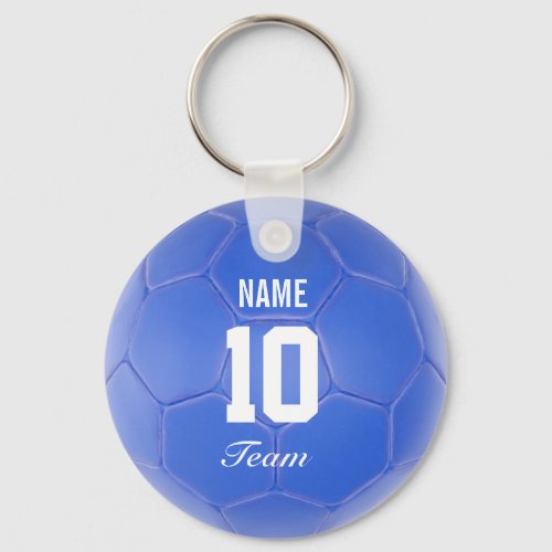 Blue Team Soccer Ball Personalized Name Keychain
