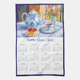 Blue Teapot & Pastry 2026 Calendar Tea Towel