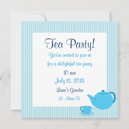 Blue Teapot Tea Party Invitations