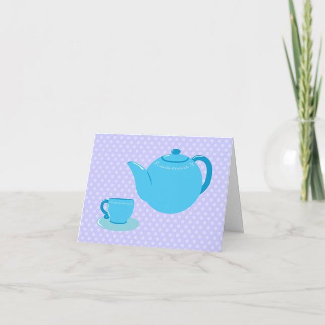 Blue Teapot Tea Party Thank You Cards (Front)