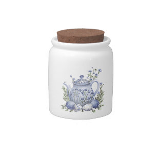 Blue Teapot with Easter Eggs Cottagecore Candy Jar