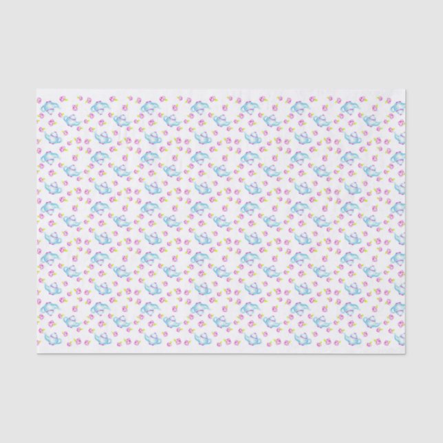 Blue Teapots Tea Time Pink Roses Illustration Tissue Paper (Front)
