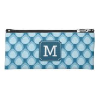Blue Teardrop Pattern Personalize Monogram Pencil Case