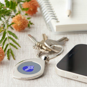 Blue Teardrop White Cross Keychain