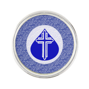Blue Teardrop White Cross on Blue and White Pin