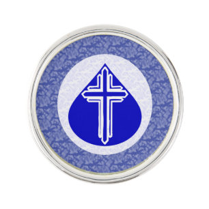 Blue Teardrop White Cross on White on Blue Lapel Pin