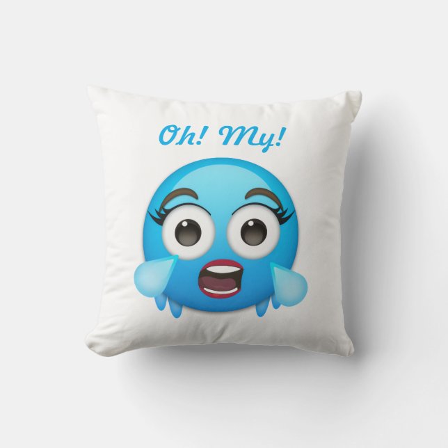 Blue Tears of Joy: The Overwhelmed Emoji Throw Pillow (Front)
