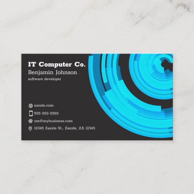 Blue Tech on Dark Gray Business Card (Front)