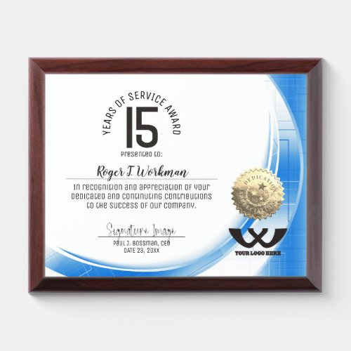 Blue tech universal employee milestone certificate award plaque