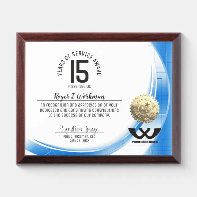 Blue tech universal employee milestone certificate award plaque | Zazzle