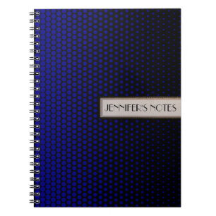 Blue Techno Dots Elegant Black Notebook