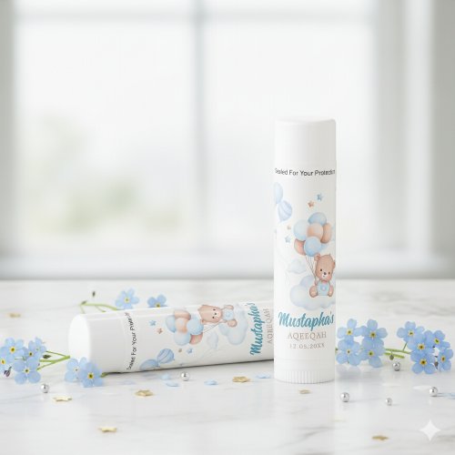 Blue Teddy Aqiqah Baby Boy Lip Balm Favor
