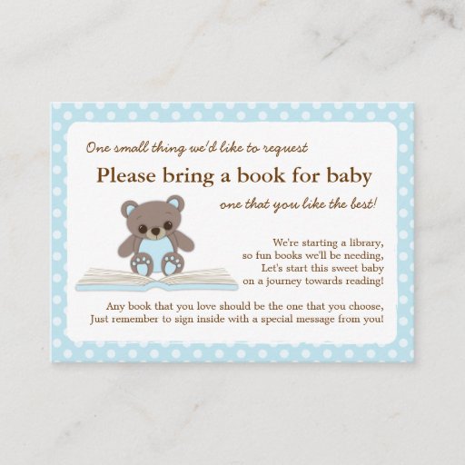Customizable Blue Teddy Baby Shower Book Insert Request Card Business Card