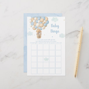 Blue Teddy Balloons Baby Shower Bingo Game