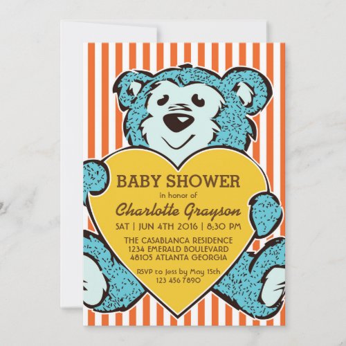 Blue Teddy Bear and Love Baby Shower Invitation